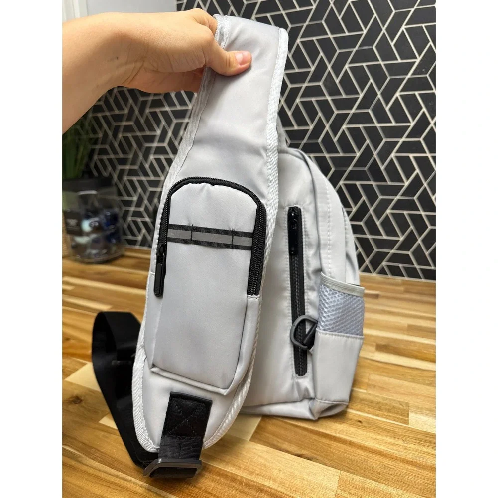LIOR Gray Sling Backpack USB Charging Crossbody Travel Daypack Unisex